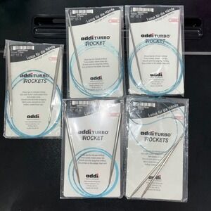 Addi Turbo Rocket Circular Knitting Needles Set of 5 Sizes US 2 4 5 9 Blue Cord